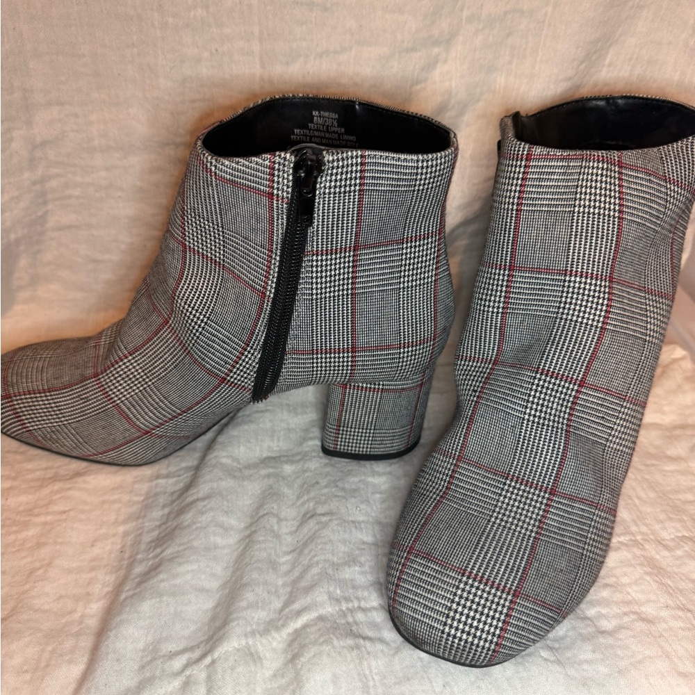Plaid Ankle Boots - Black, Red, and Gray